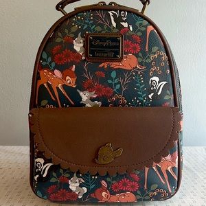 Disney Loungefly Bambi Backpack - Dark Green Gold Bambi Emblem